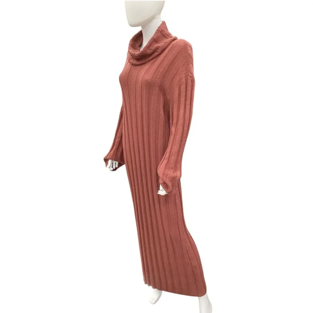 FP Beach Free People Dress Womens SZ M LongKnit Acrylic/CottonBlend Burnt Orange